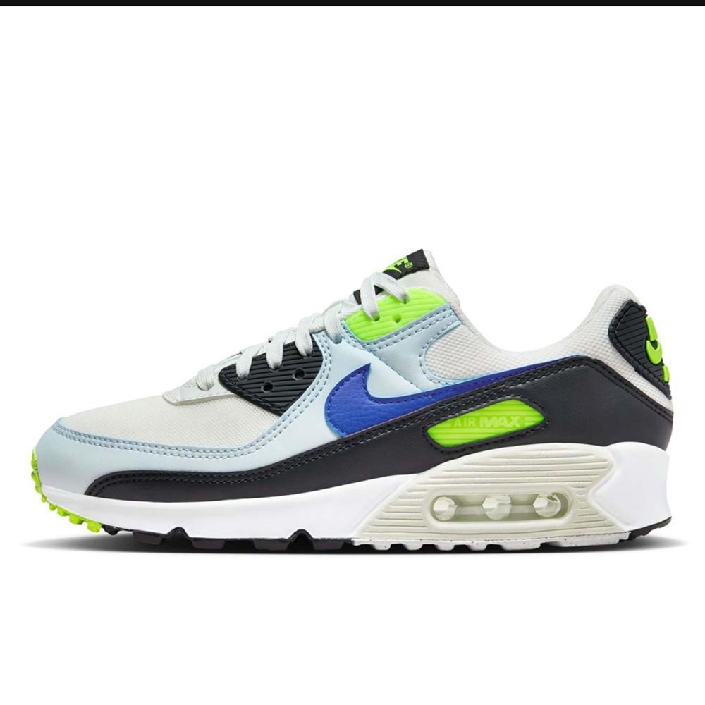 ✨ NIKE ✨ Women’s Air Max 90 Summit White/Racer Blue/Volt Size 6.5 With Box $140 - Picture 2 of 15